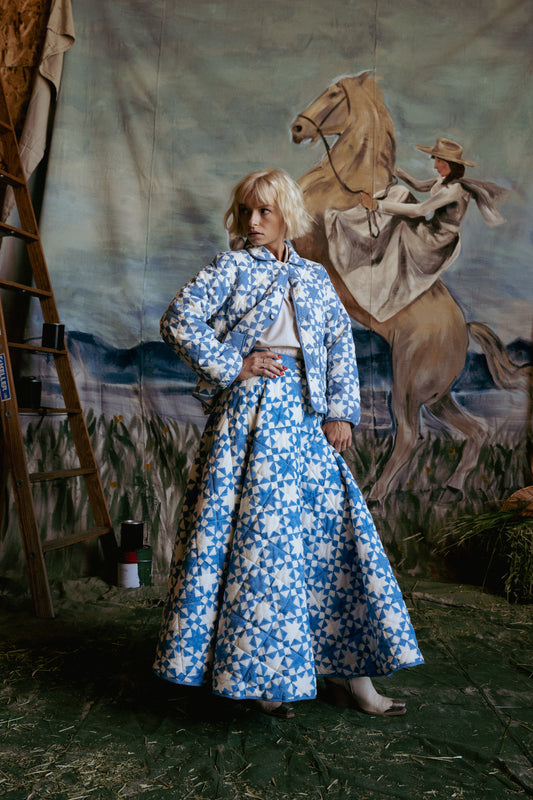 Annie Quilted Circle Skirt in Lone Star Blue