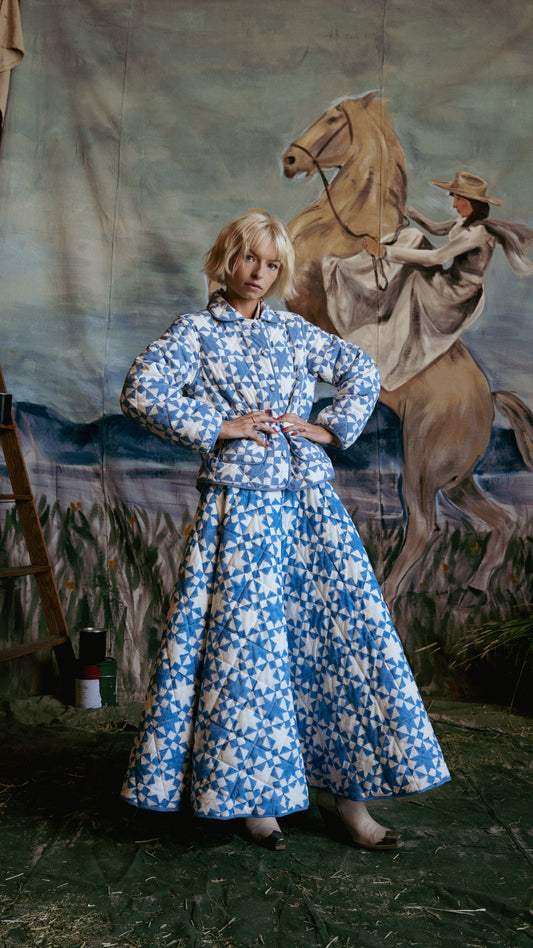 Annie Quilted Circle Skirt in Lone Star Blue