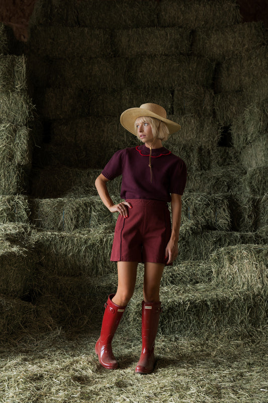 The Barb Sweater in Burgundy and Red