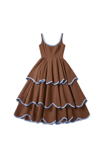 The Millie Dress in Saddle Brown and Sky Blue