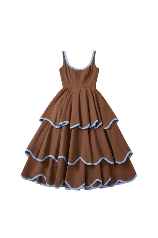 The Millie Dress in Saddle Brown and Sky Blue