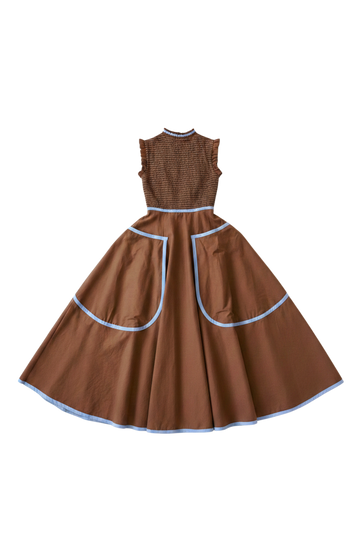 The Margot Dress in Saddle Brown & Sky Blue