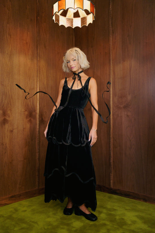 The Millie Dress in Black Silk Velvet - PREORDER