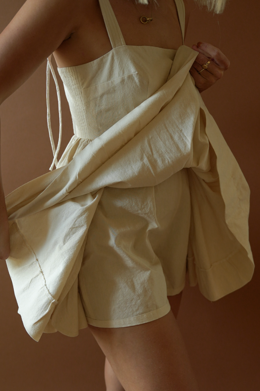 The Mathilde Romper Dress in Natural